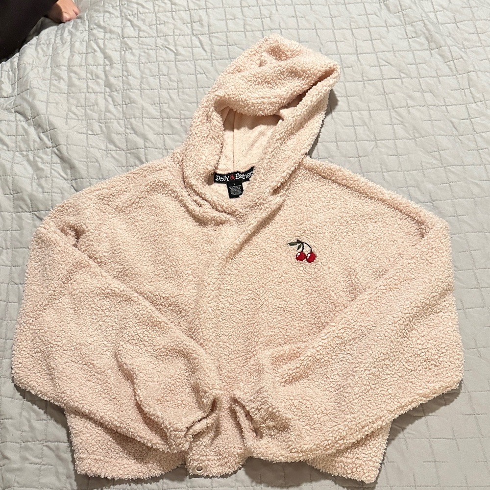 Polly & Esther Cream Hooded Cardigan with Cherry Embroidery